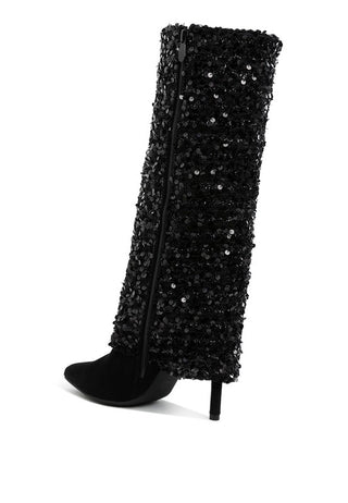 Sin City Sequinned Fold-Over Calf Boots - 1985 the VAULT Boutique