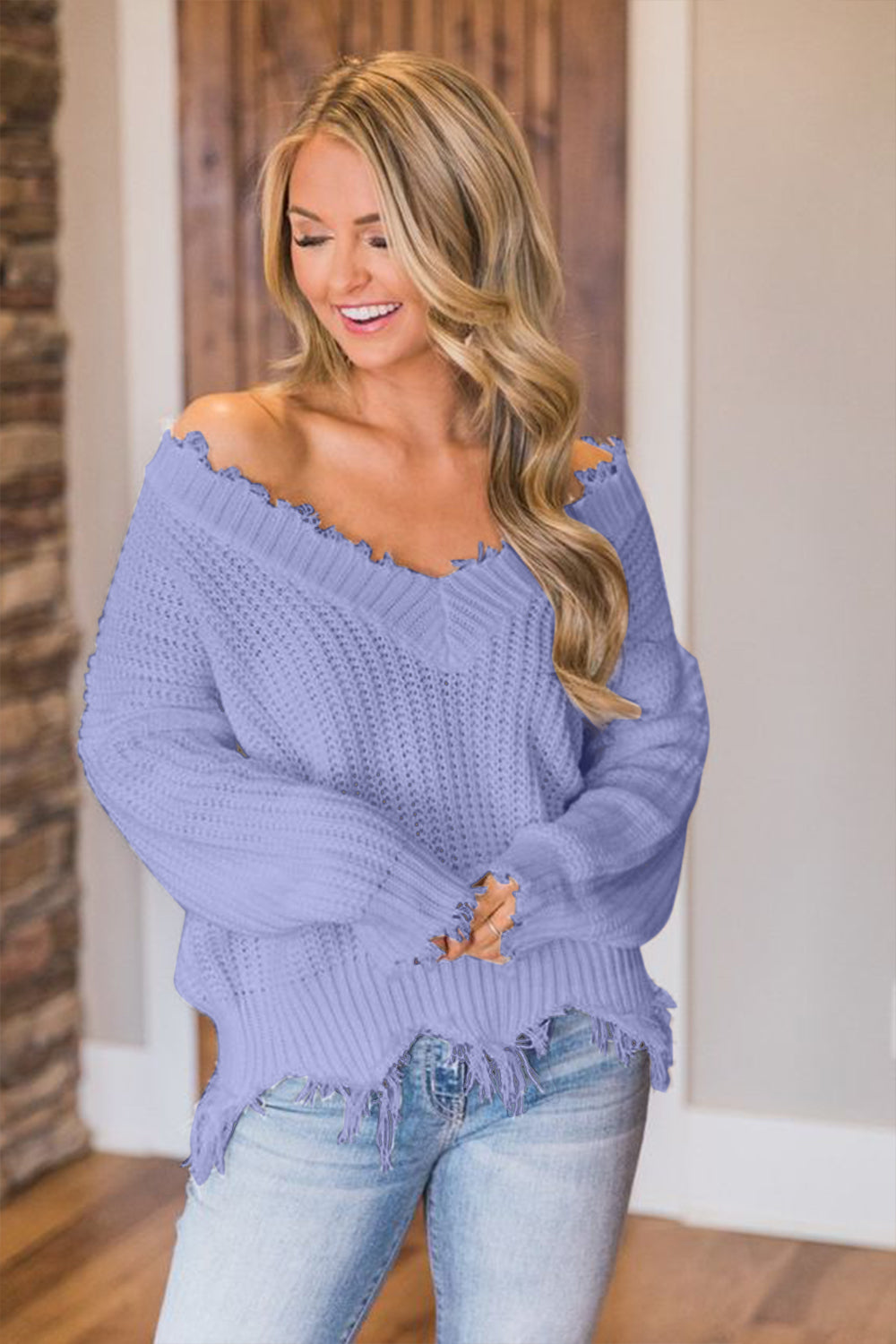 Frayed Hem Dropped Shoulder Sweater - 1985 the VAULT Boutique