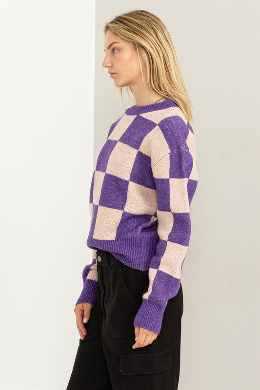 Weekend Chills Checkered Long Sleeve Sweater - 1985 the VAULT Boutique