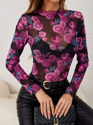 Floral Mock Neck Long Sleeve Top - 1985 the VAULT Boutique