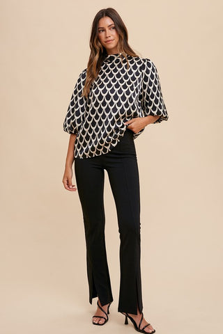 Annie Wear Tie Back Abstract Print Mock Neck Half Sleeve Blouse - 1985 the VAULT Boutique