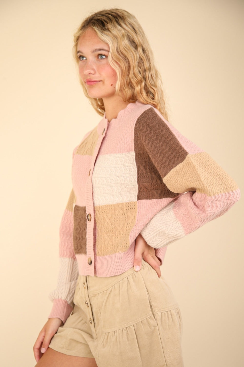 VERY J Color Block Button Down Textured Sweater Cardigan - 1985 the VAULT Boutique