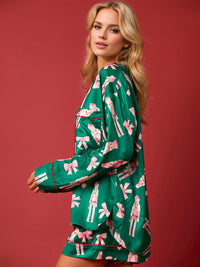 Printed Collared Neck Long Sleeve Top and Shorts Set - 1985 the VAULT Boutique