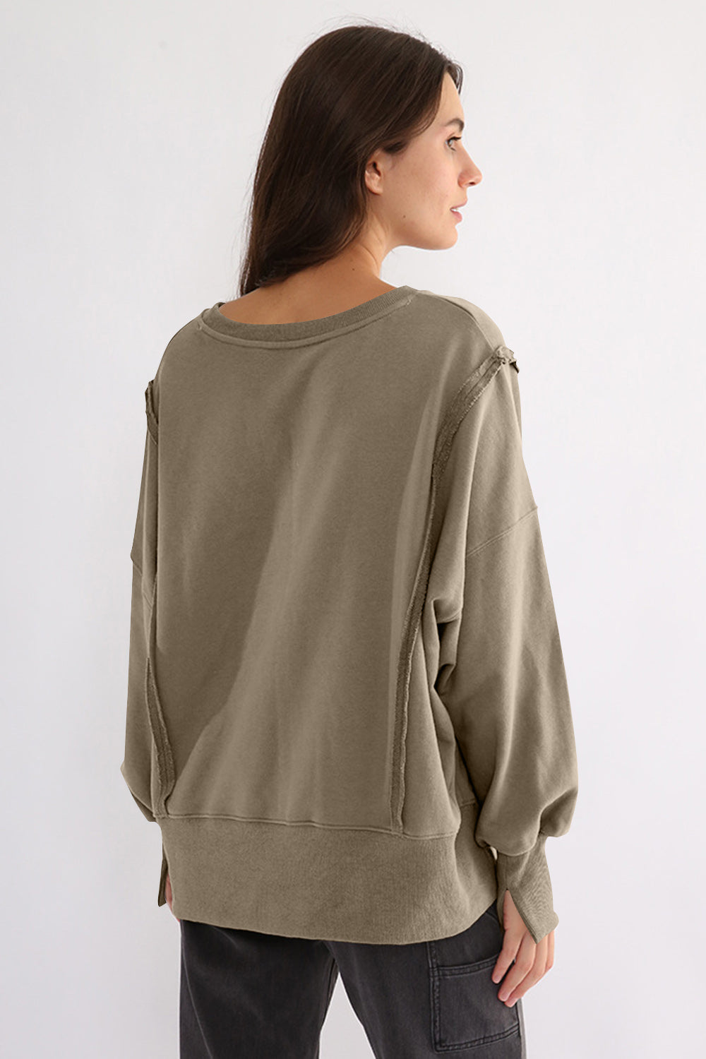 Exposed Seam High-Low Long Sleeve Sweatshirt - 1985 the VAULT Boutique