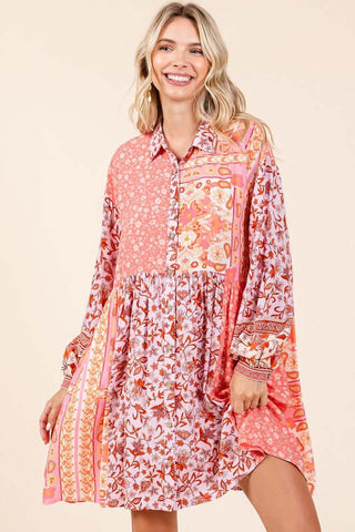 Mittoshop Floral Button Detail Long Sleeve Shirt Dress - 1985 the VAULT Boutique