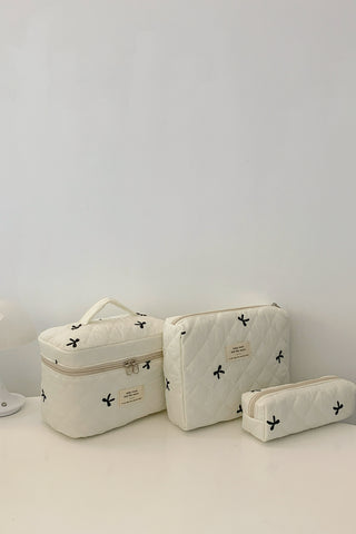 3 Piece Bow Quilted Cloth Storage Bag Set - 1985 the VAULT Boutique