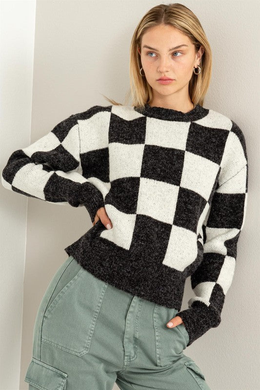 Weekend Chills Checkered Long Sleeve Sweater - 1985 the VAULT Boutique