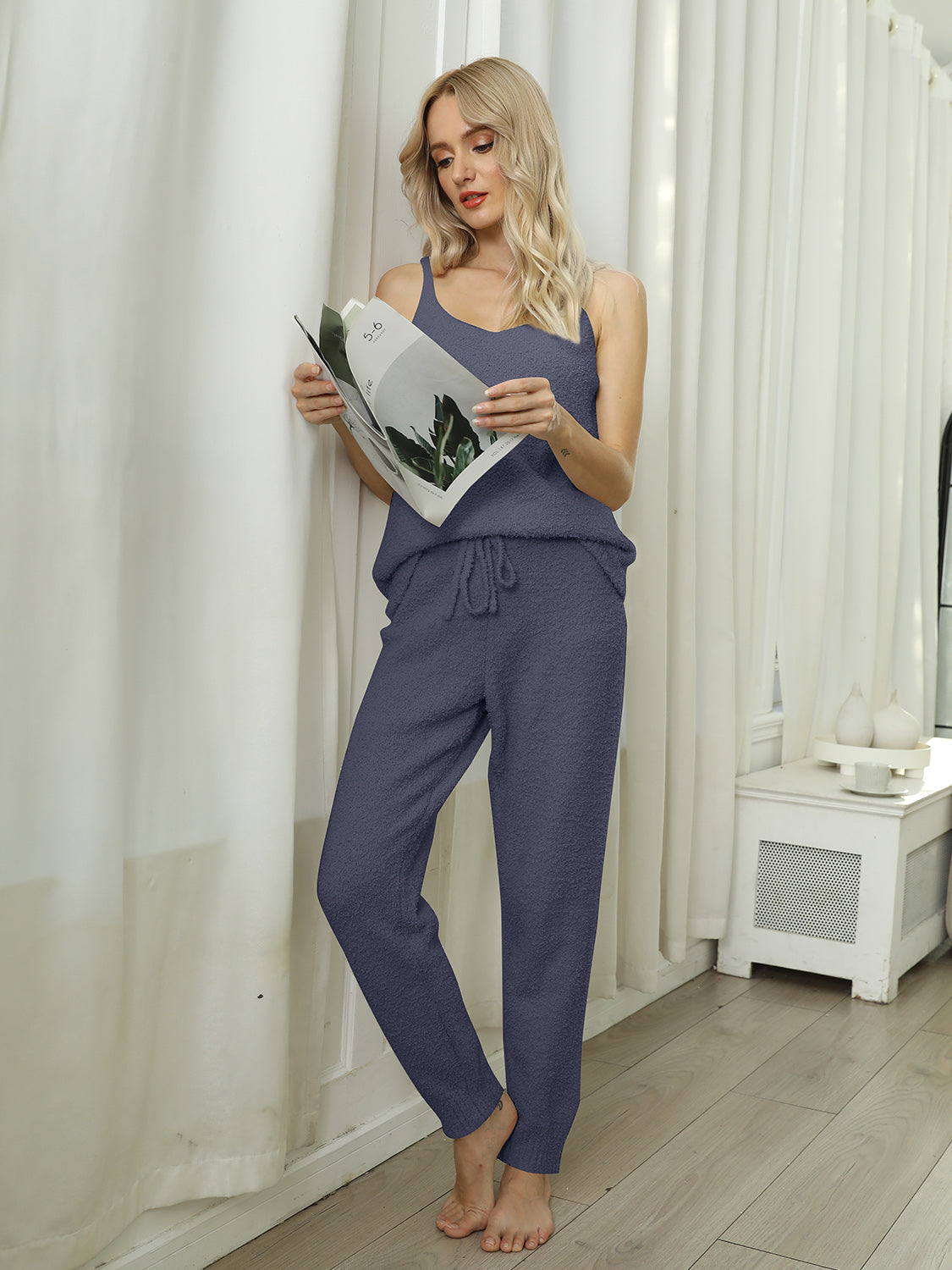 Fuzzy V-Neck Cami and Pants Lounge Set - 1985 the VAULT Boutique