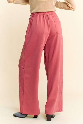 Davi & Dani Rhinestone Drawstring Wide Leg Pants - 1985 the VAULT Boutique