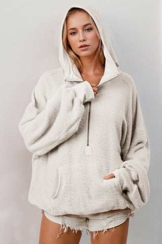 Double Take Half Zip Long Sleeve Hoodie with Kangaroo Pocket - 1985 the VAULT Boutique