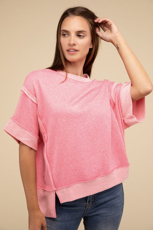 Contrast Trim Top Stitching Drop Shoulder Top - 1985 the VAULT Boutique