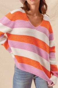 Color Block V-Neck Long Sleeve Sweater - 1985 the VAULT Boutique