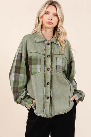 Mittoshop Button Down Contrast Plaid Patchwork Shacket - 1985 the VAULT Boutique