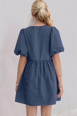 Oh Bow Ruched Puff Sleeve Mini Dress - 1985 the VAULT Boutique