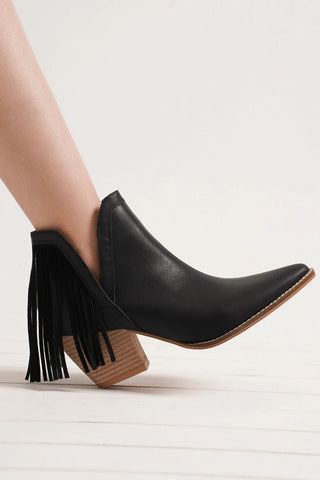 Beast Fashion Fringe Side V-Cut Ankle Booties - 1985 the VAULT Boutique