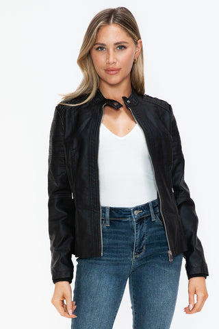 Snobbish PU Leather Biker Jacket with Side Zip Pockets - 1985 the VAULT Boutique