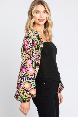 ODDI Full Size Floral Balloon Sleeve Blouse - 1985 the VAULT Boutique