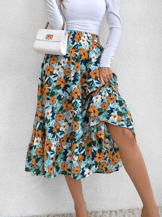 Printed Elastic Waist Midi Skirt - 1985 the VAULT Boutique