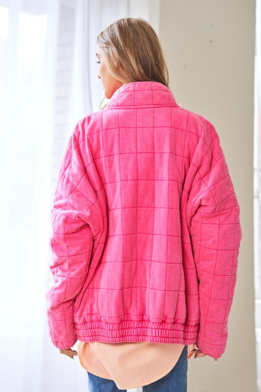 Washed Soft Comfy Quilting Zip Closure Jacket - 1985 the VAULT Boutique