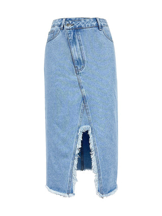 Raw Hem Slit Midi Denim Skirt - 1985 the VAULT Boutique