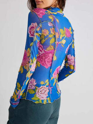 Floral Mock Neck Long Sleeve Top - 1985 the VAULT Boutique