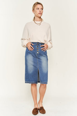 Denim Button Down Front Midi Skirt - 1985 the VAULT Boutique