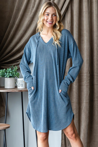 Heimish Ribbed Long Sleeve Hooded Dress - 1985 the VAULT Boutique