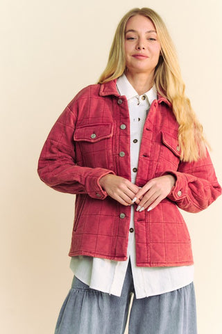 Davi & Dani Quilted Button Down Shacket with Chest Pockets - 1985 the VAULT Boutique