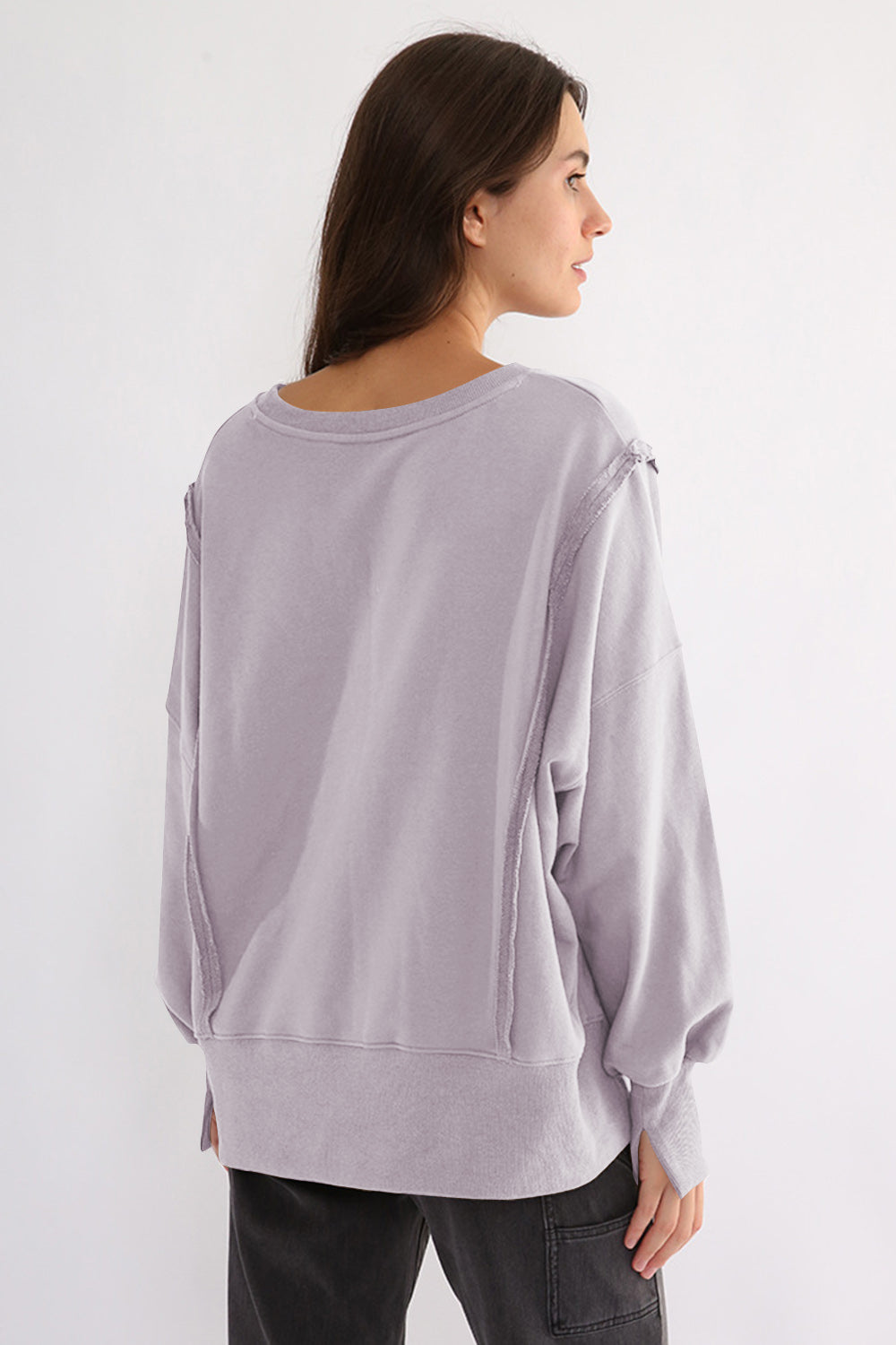 Exposed Seam High-Low Long Sleeve Sweatshirt - 1985 the VAULT Boutique