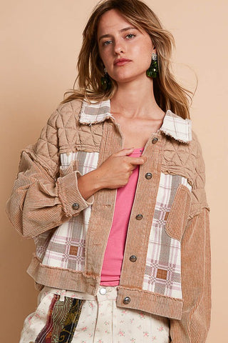 POL Corduroy Jacquard Patchwork Button Up Jacket - 1985 the VAULT Boutique