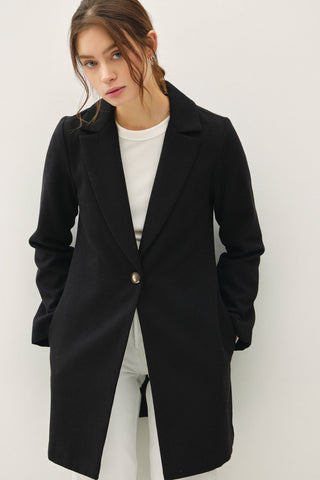 Be Cool Single Button Long Sleeve Coat with Pockets - 1985 the VAULT Boutique