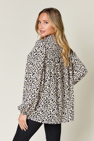 Double Take Full Size Leopard Long Sleeve Blouse - 1985 the VAULT Boutique