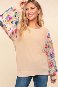 Haptics Floral Sequins Mesh Flounce Sleeve Sweater - 1985 THE VAULT