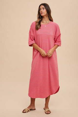 Annie Wear Striped Round Neck Terry Midi Dress - 1985 the VAULT Boutique