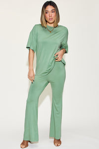 Basic Bae Full Size Bamboo Drop Shoulder T-Shirt and Flare Pants Set - 1985 the VAULT Boutique