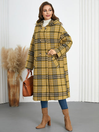 Plaid Double-Breasted Long Sleeve Longline Coat - 1985 the VAULT Boutique