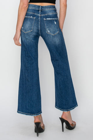 Risen Full Size High Rise Patch Detailed Wide Leg Crop Jeans - 1985 the VAULT Boutique