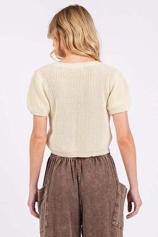 Mittoshop V-Neck Short Sleeve Crop Sweater - 1985 the VAULT Boutique