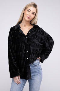 Wrinkle Effect Tiered Shirring Velvet Shirt - 1985 the VAULT Boutique