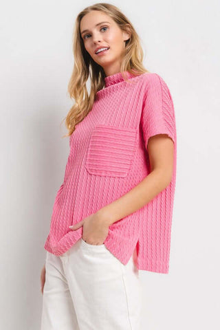 Ces Femme Texture Mock Neck Short Sleeve Knit Top - 1985 the VAULT Boutique