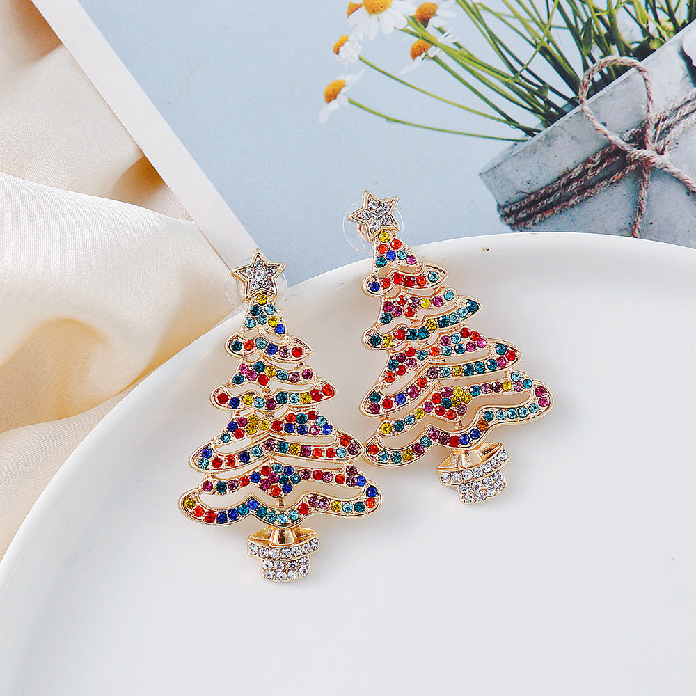 Rhinestone Alloy Christmas Tree Earrings - 1985 the VAULT Boutique