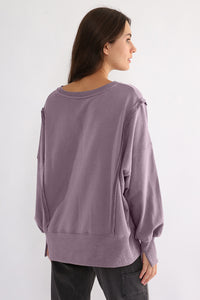 Exposed Seam High-Low Long Sleeve Sweatshirt - 1985 the VAULT Boutique