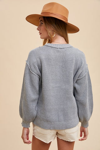 Annie Wear Half Button Ribbed Hem Sweater - 1985 the VAULT Boutique