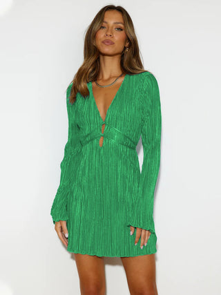 Tied Plunge Flare Sleeve Mini Dress - 1985 the VAULT Boutique