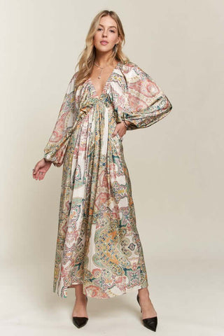 ADORA Printed V-Neck Batwing Sleeve Dress - 1985 the VAULT Boutique