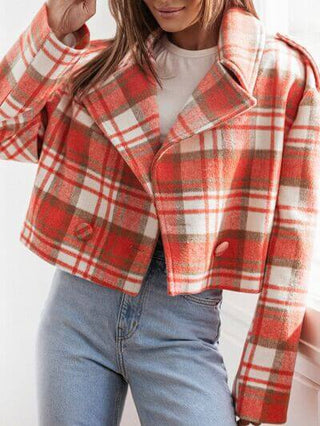 Lapel Collar Plaid Cropped Jacket - 1985 the VAULT Boutique