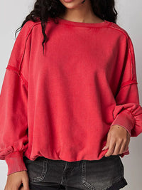 Exposed Seam Round Neck Long Sleeve Sweatshirt - 1985 the VAULT Boutique