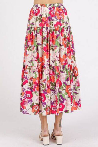 Mittoshop Flower Print Elastic Waist Tiered Skirt - 1985 the VAULT Boutique