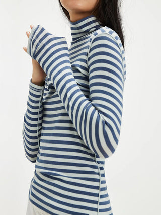 Exposed Seam Striped Turtleneck Long Sleeve T-Shirt - 1985 the VAULT Boutique