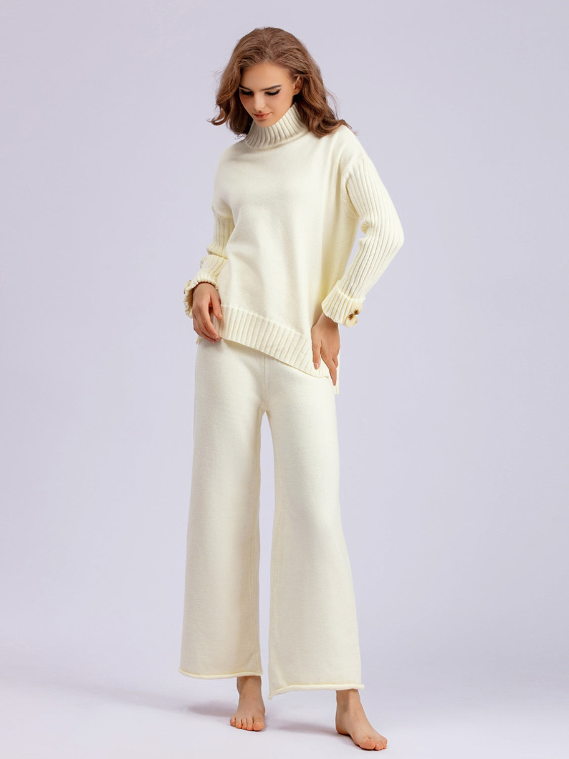 Basic Bae High- Low Turtleneck Long Sleeve Top and Pants Sweater Set - 1985 the VAULT Boutique